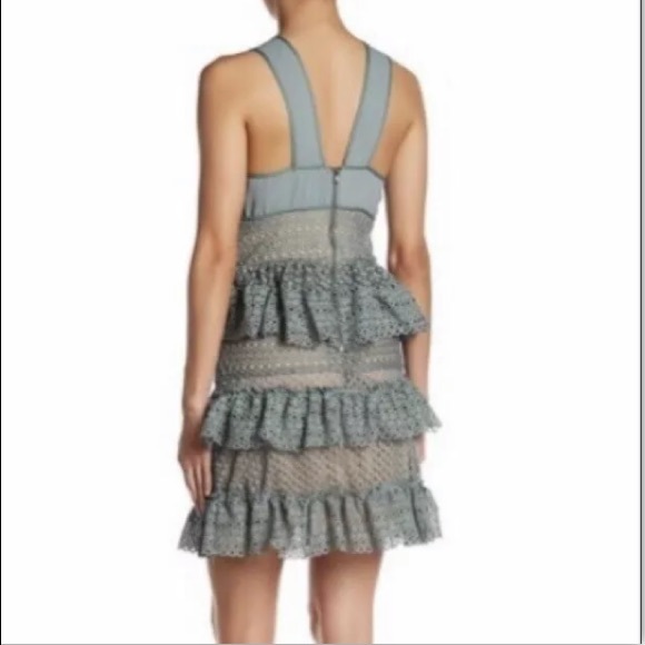 Corset Dress Sage Ruffle Crochet Lace Medium Semi Formal Cocktail Party Layered - Picture 4 of 12